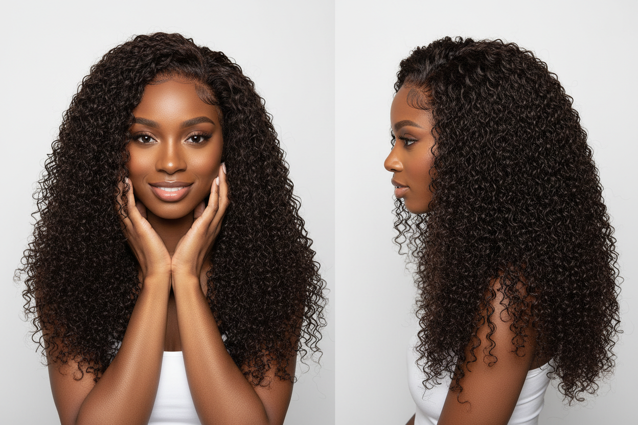 shooting photos pour perruques curly avec modèle noir